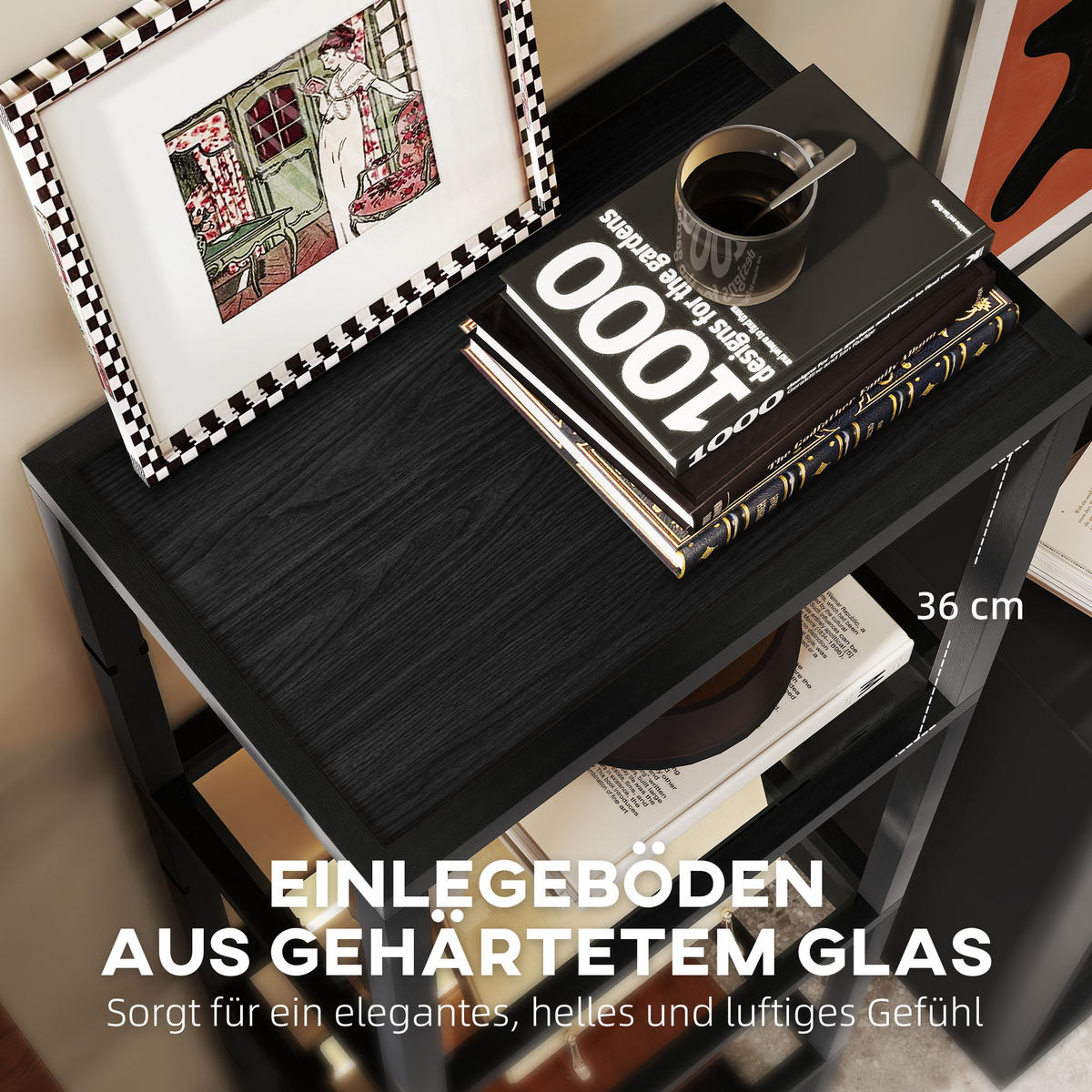 STEHLAMPE MDF Hartglas Schwarz - Schwarz, Holzwerkstoff (45/29/157cm) - HOMCOM