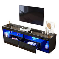 LOWBOARD 180/40/46 cm Schwarz aus Spanplatte mit LED-Beleuchtung - Schwarz, Holzwerkstoff (40/46/180cm) - OKMYHOME