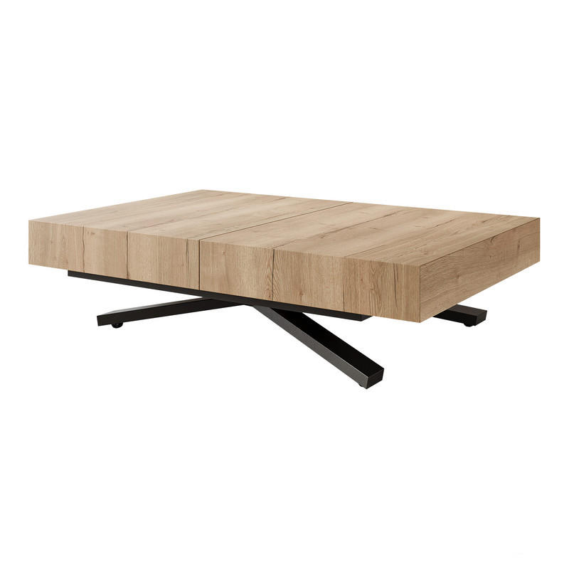 COUCHTISCH SANELLE X ausziehbar mit Liftfunktion, 120/80/76 cm Schwarz/Eiche - Eichefarben/Schwarz, Holzwerkstoff/Metall (120/80/27cm) - Idohome