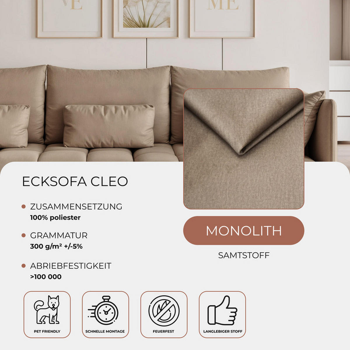 ECKSOFA CLEO mit Schlaffunktion und Bettkasten Beige - Beige, Holzwerkstoff/Kunststoff (245/180cm) - Idohome
