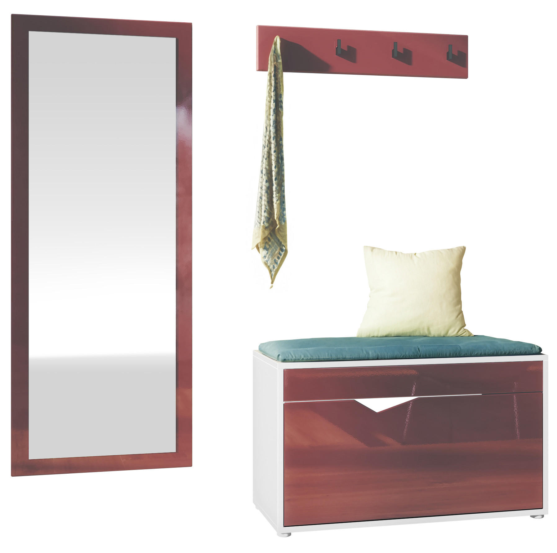 GARDEROBE Hanko Bordeaux Hochglanz - Bordeaux, Holzwerkstoff (160/190/33cm) - Vladon