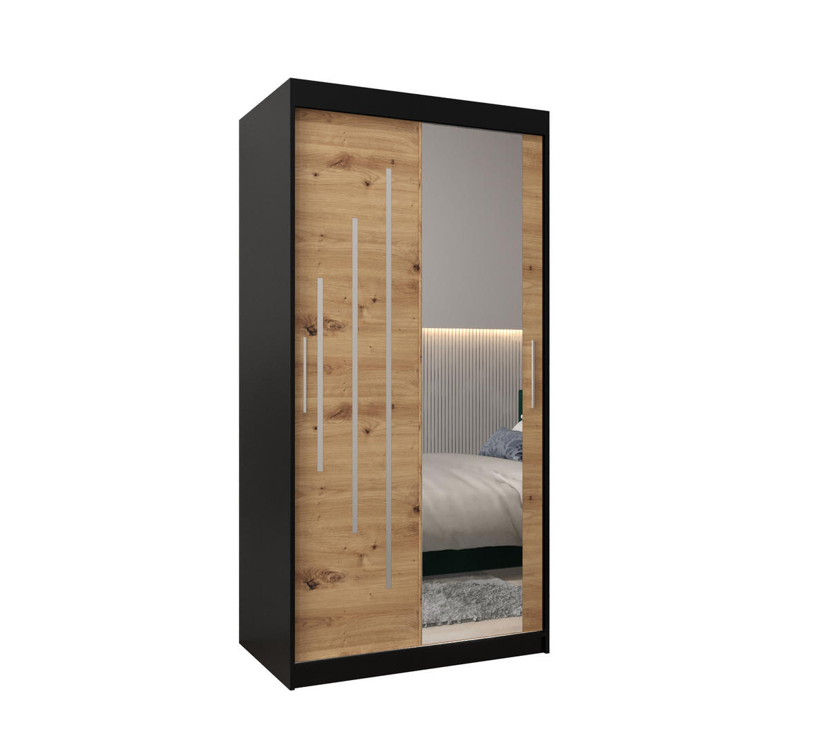 SCHWEBETÜRENSCHRANK 200/100/62 2-türig - Silberfarben/Schwarz, Holz/Kunststoff (100/200/62cm) - Abiks Möbel