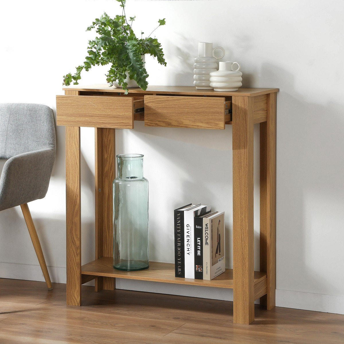 KONSOLE mit 2 schubladen in eichenoptik 79/29/86,5 cm - Apfelbaumfarben, Holzwerkstoff (79/29/86.5cm) - Calicosy