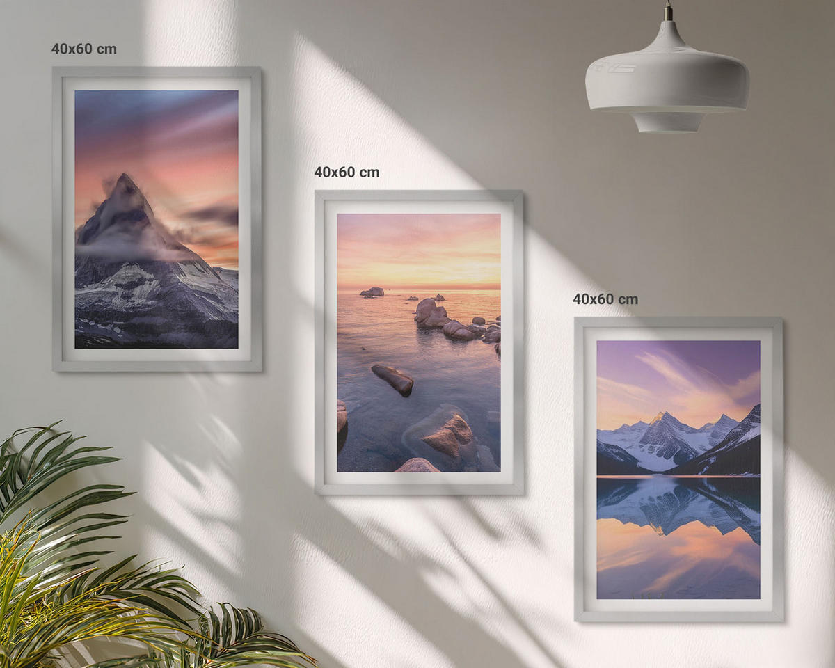 BILDER SET 3er Set - 40x60 cm Silberner Rahmen - Berglandschaft, See, Westen - Silberfarben, Kunststoff (40/60cm) - TULUP