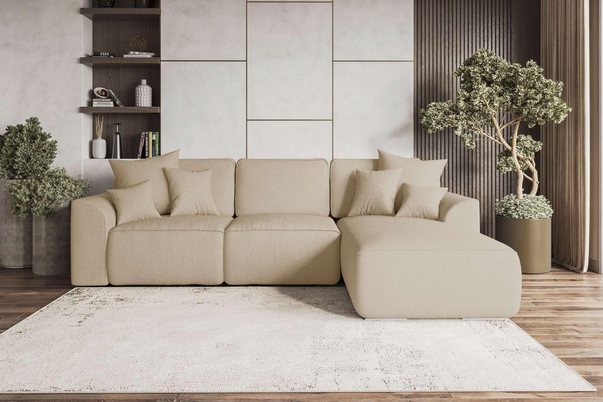 ECKSOFA GUSTO Strukturstoff Beige Rechts inkl. Schlaffunktion - Chromfarben/Beige, Kunststoff/Textil (295/194cm) - 99rooms