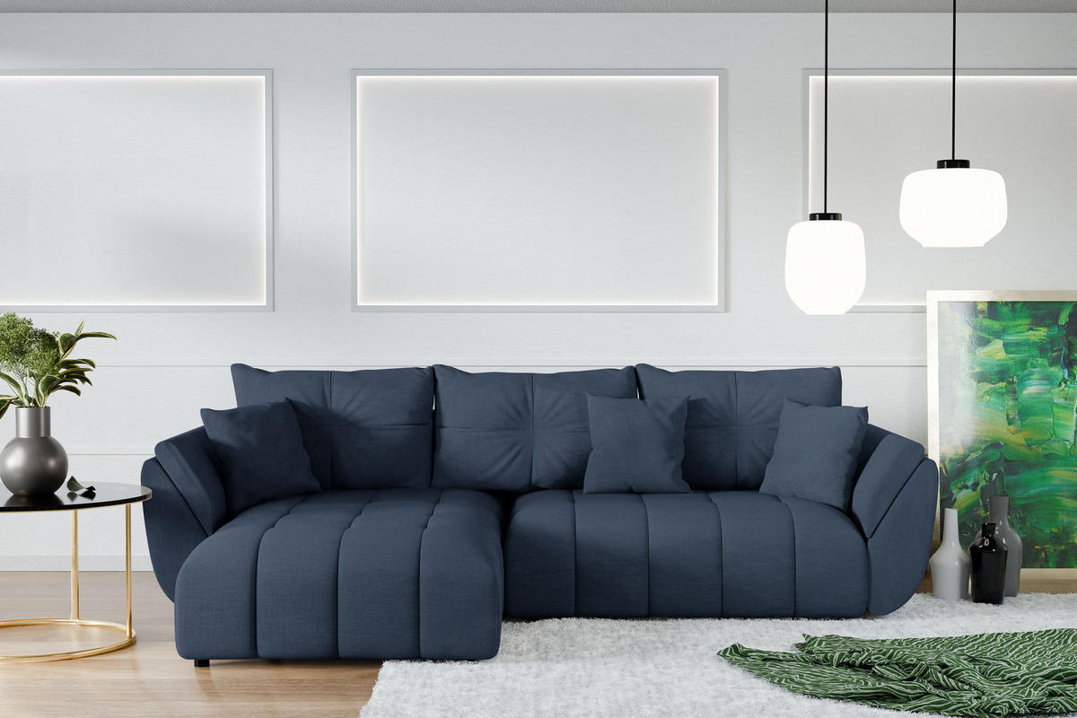 ECKSOFA L Form Verciani Blau 266/190/91 cm mit Schlaffunktion - Blau/Schwarz, Kunststoff/Textil (266/190cm) - AX Living