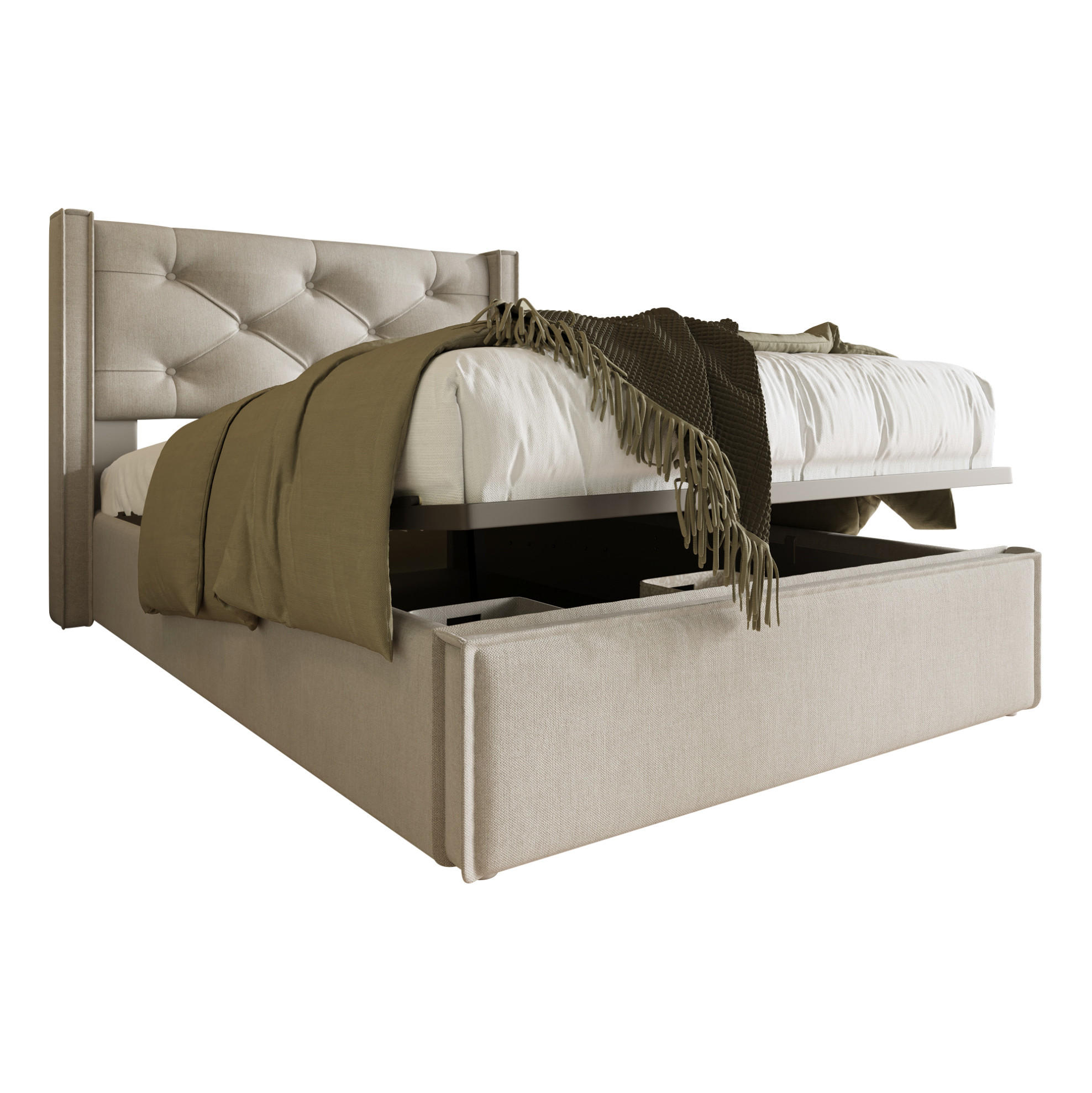 POLSTERBETT 90/200 cm Hellgrau mit Stauraum und Lattenrost aus Metallrahmen - Hellgrau, Textil (90/200cm) - OKWISH