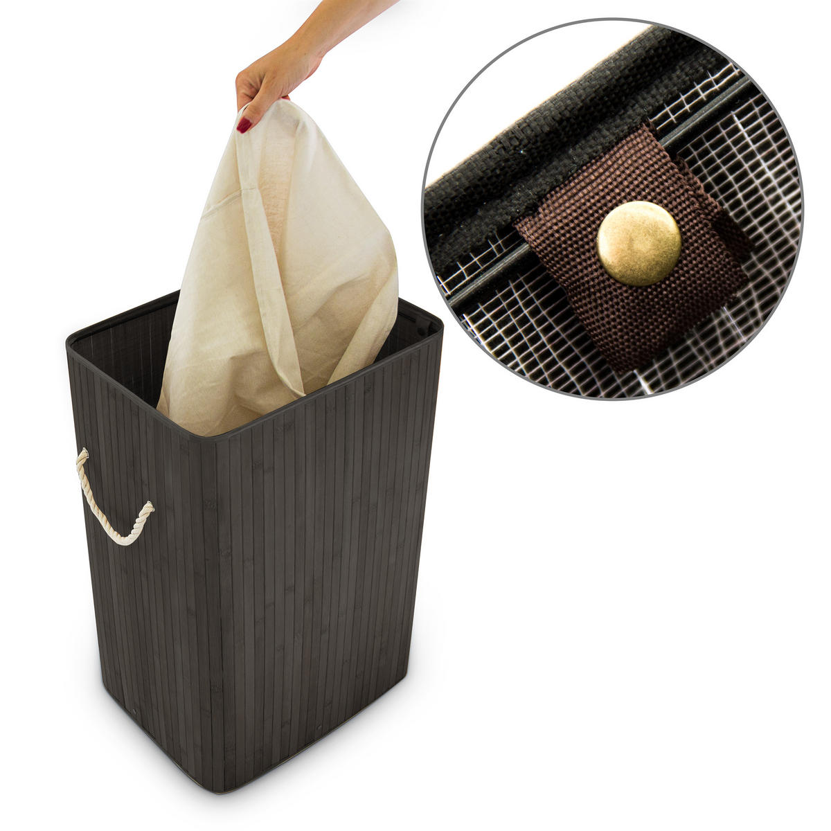 WÄSCHEKORB - Schwarz, Holz/Textil (43.5/65.5/33.5cm) - Relaxdays