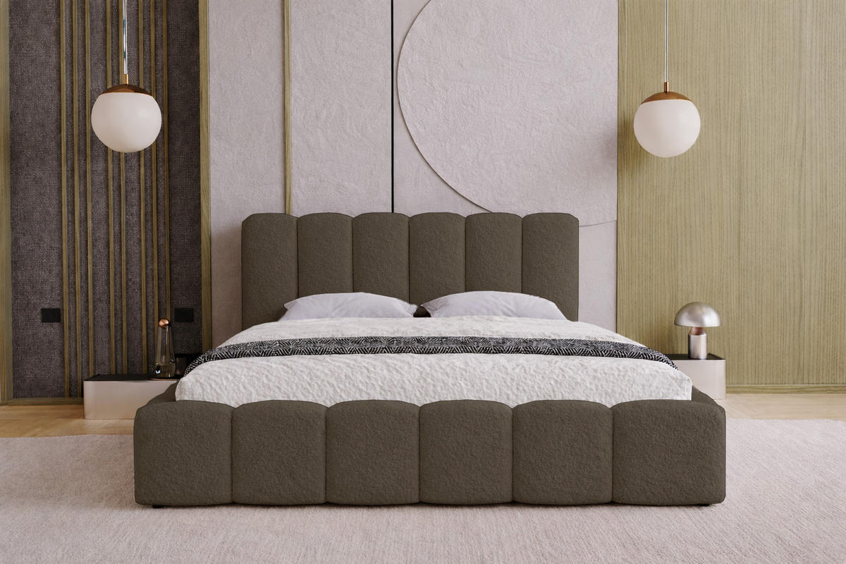 DOPPELBETT 160x200 Florent, Bettkasten, Boucle, Braun - Braun, Holz/Textil (160/200cm) - Emporius