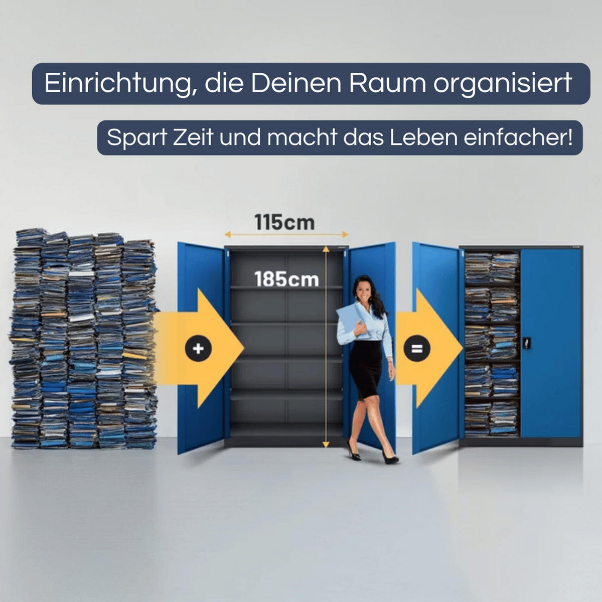 AKTENSCHRANK abschließbar KADO mit Flügeltüren 185x115x40cm Anthrazit-Blau - Anthrazit, Metall (115/185/40cm) - DELUKE