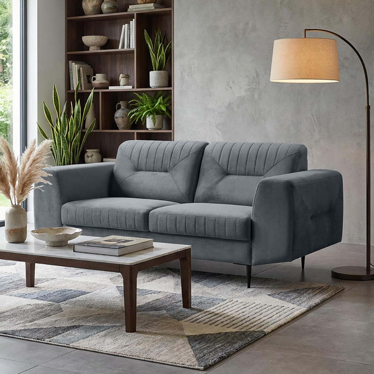 2-SITZER SOFA Venezia dunkelgrau mit schwarzen Beinen - Dunkelgrau/Schwarz, Textil (172/85/94cm) - Beautysofa