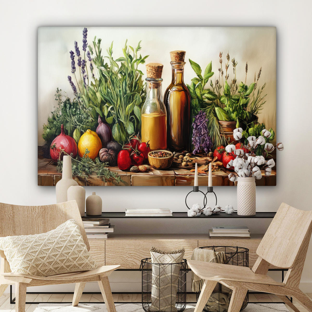 LEINWANDBILD Stilleben - Kräuter - Gewürze - Früchte - Farbenfroh XXL 150x100 cm - Grün, Textil (150/100cm) - MuchoWow