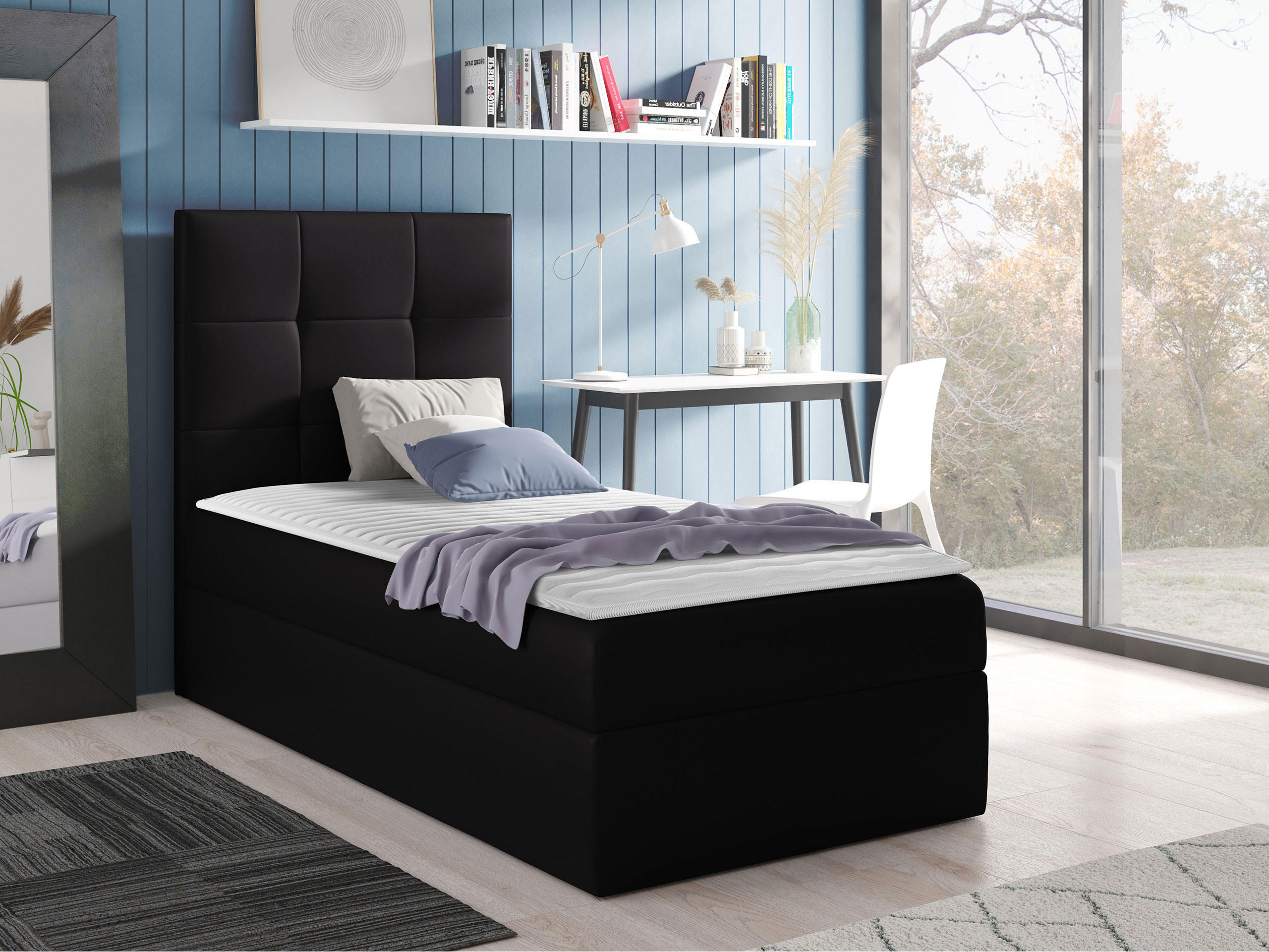 BOXBETT Mini 2, Seite zum Öffnen des Bettkastens: Links - Schwarz, Holz (100/200cm) - MIRJAN24