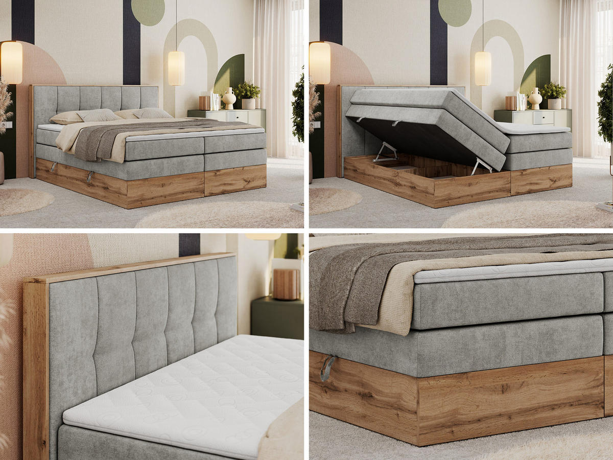 BOXSPRINGBETT ALBERO 1 KING 140/200 Hellgrau Strukture - H3 - Hellgrau, Holz/Textil (140/200cm) - MKS
