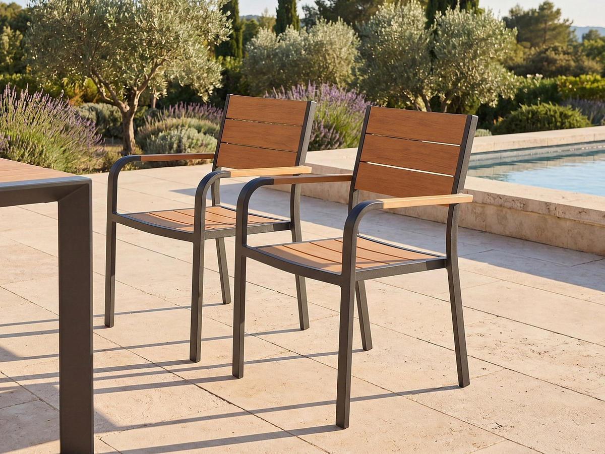 GARTENSTUHL - 56 cm x 60 cm - metall - anthrazitgrau, naturfarben hell Nyros - Anthrazit/Naturfarben, Metall (56/85/60cm) - Vente-Unique