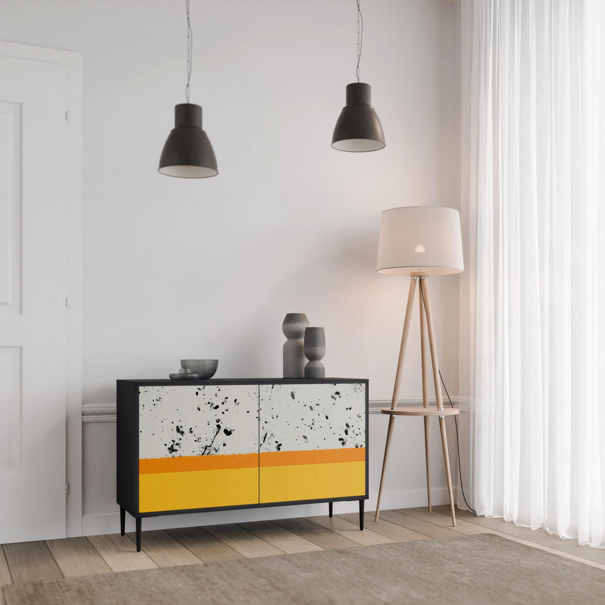 SIDEBOARD DYED BY ORANGE, Eicheneffekt, 111x42x77,5 cm, 2 Türen - Eichefarben/Buchefarben, Holzwerkstoff/Buchenholz (111/77.5/42cm) - SpaceRebels