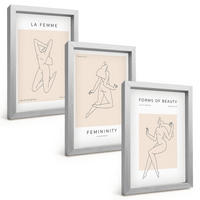 BILDER SET 3er Set - 20x30 cm Silberner Rahmen - Poster mit minimalistischen Frauensilhouetten - Silberfarben, Kunststoff (20/30cm) - TULUP