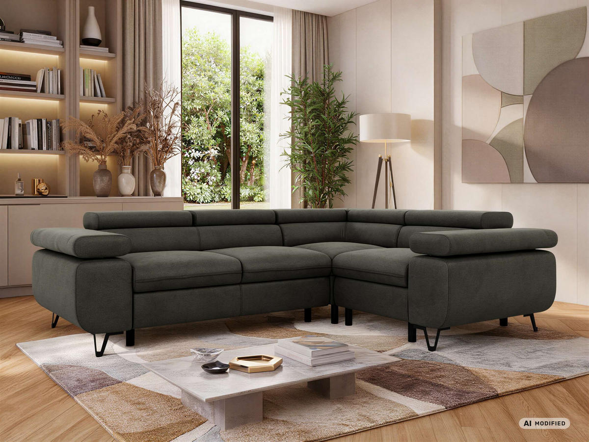 ECKSOFA ORSO L Anthrazit Velvet - Rechts Seite - Anthrazit/Schwarz, Textil/Metall (268/197cm) - MKS