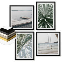WANDBILDER 4er-Set - 50x50 cm & 40x60 cm Schwarzer Rahmen - Hängebrücke aus Palmenblättern - Schwarz, Kunststoff (50/50cm) - ArtPrintCave