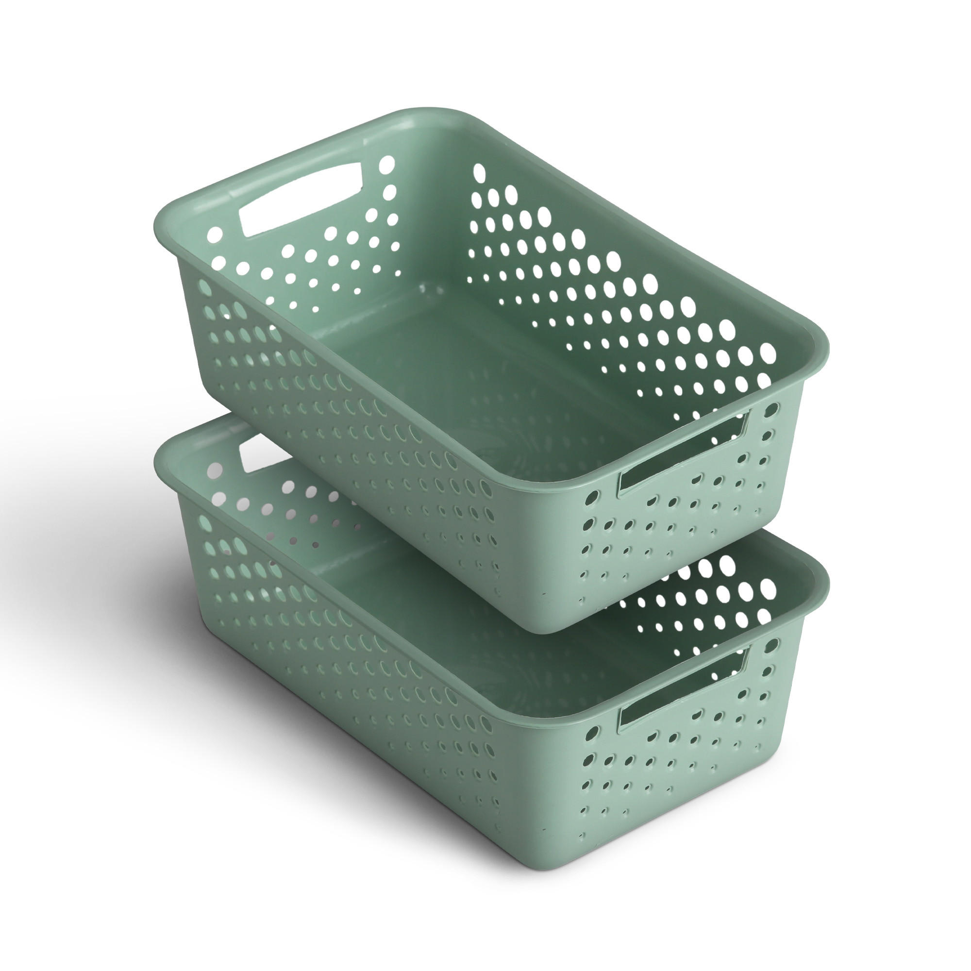 AUFBEWAHRUNGSKORB Grün 25x16x8 cm - 2er Pack - Grün, Kunststoff (16/8/25cm) - ProHome