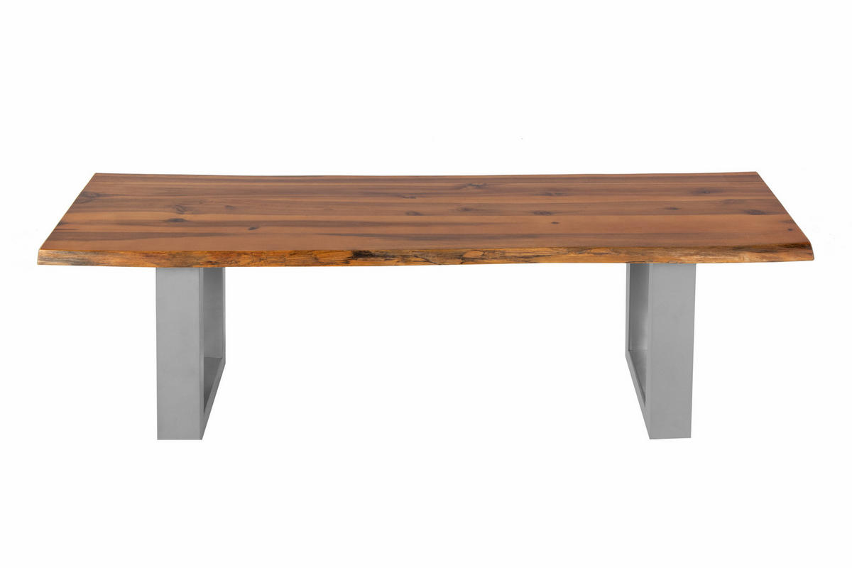 SITZBANK ESRA - Cognac/Silberfarben, Holz/Metall (120/45/40cm) - SAM