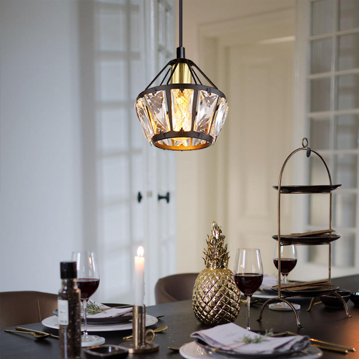 LED HÄNGELEUCHTE Metall Schwarz Kristalloptik - Schwarz, Glas (12.5/12.5/150cm) - Globo Lighting