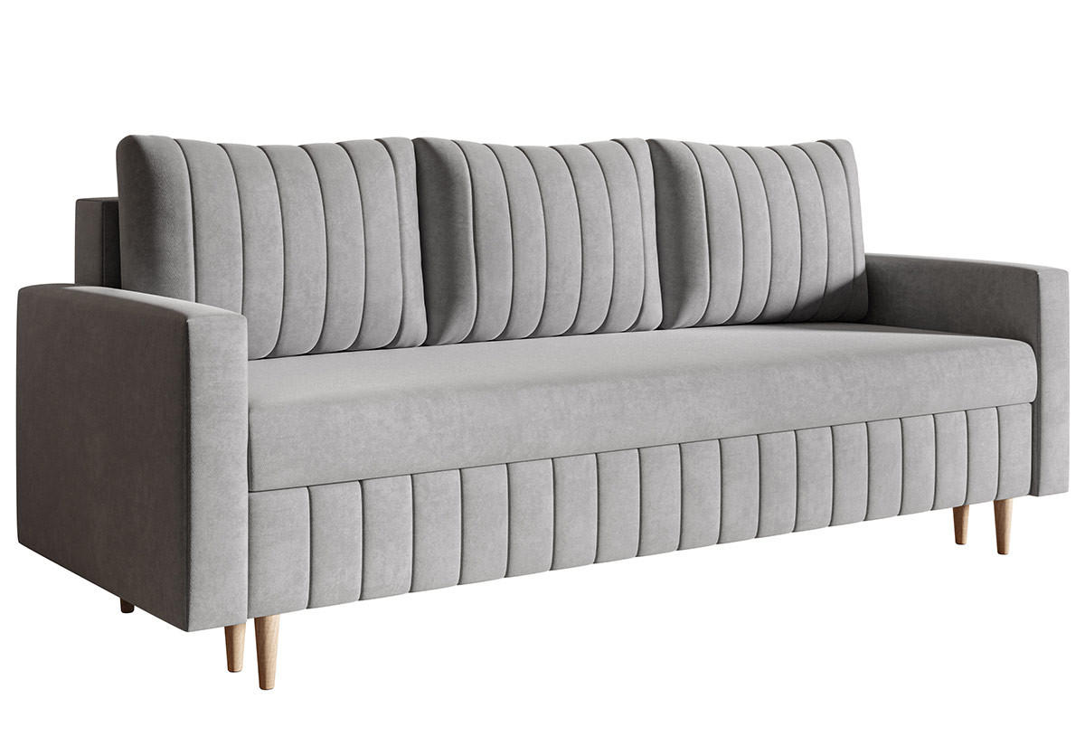 SCHLAFSOFA 215 cm Scandi, 3-seater, Bettkasten, Beine, Hellgrau - Hellgrau, Holz (215/94/90cm) - Emporius