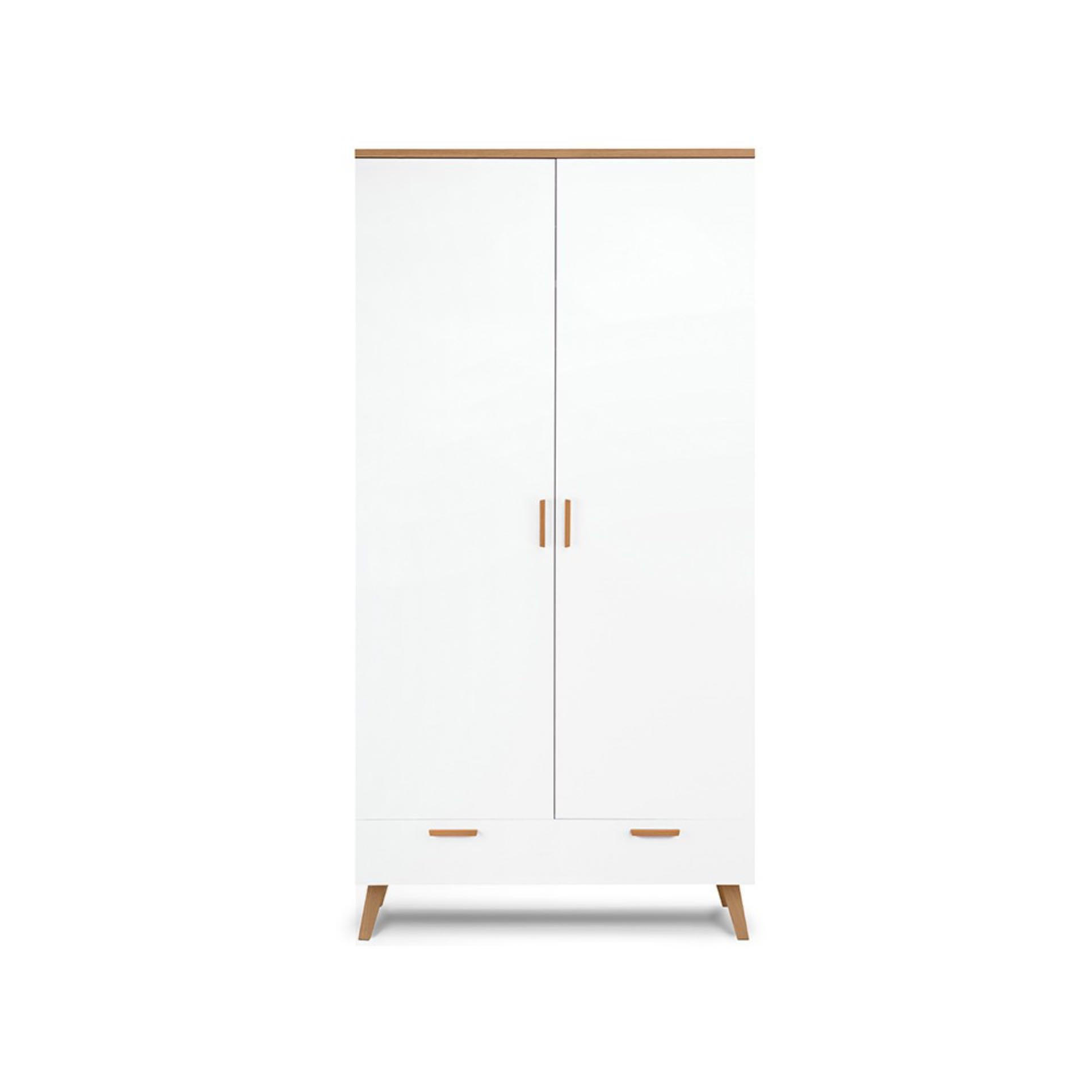KLEIDERSCHRANK FRISK Skandinavischer Stil mit Schublade, weiß - Eichefarben/Weiß, Eichenholz/Holzwerkstoff (100/195/58cm) - KONSIMO®