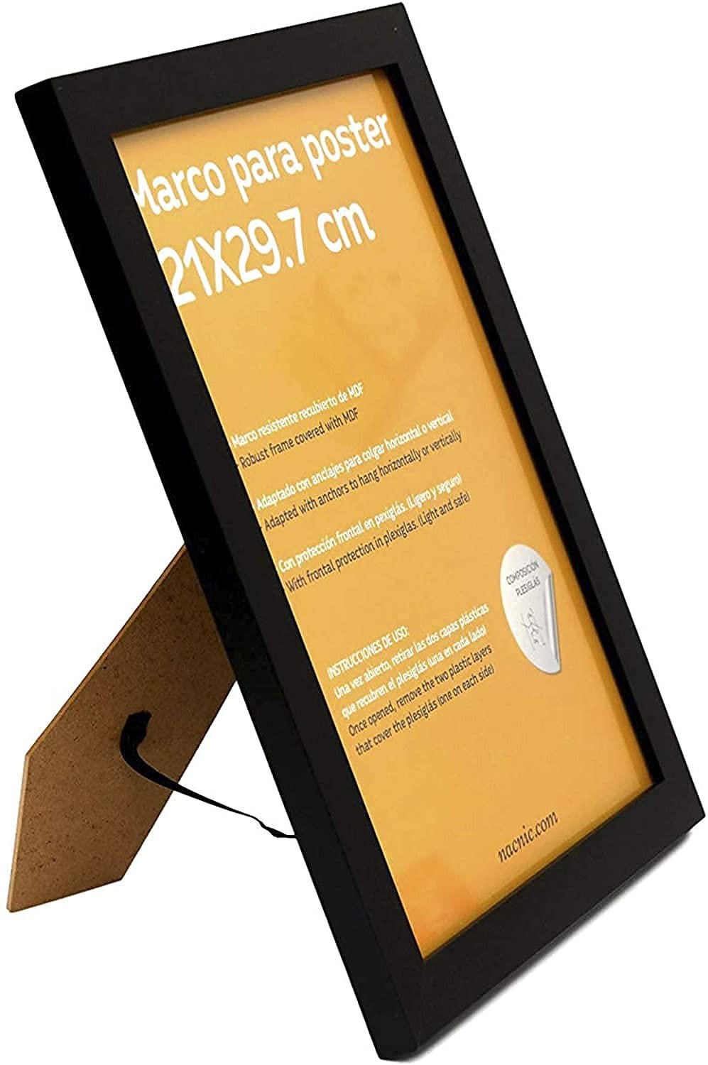 RAHMEN Set mit 4 aus MDF und Acrylglas Schutz und Aussteller für Fotografien, Bilder, Poster, Gemälde, Dekoration für Haus Farbe Schwarz A4 - Schwarz, Holz (21/3/29.7cm) - Nacnic