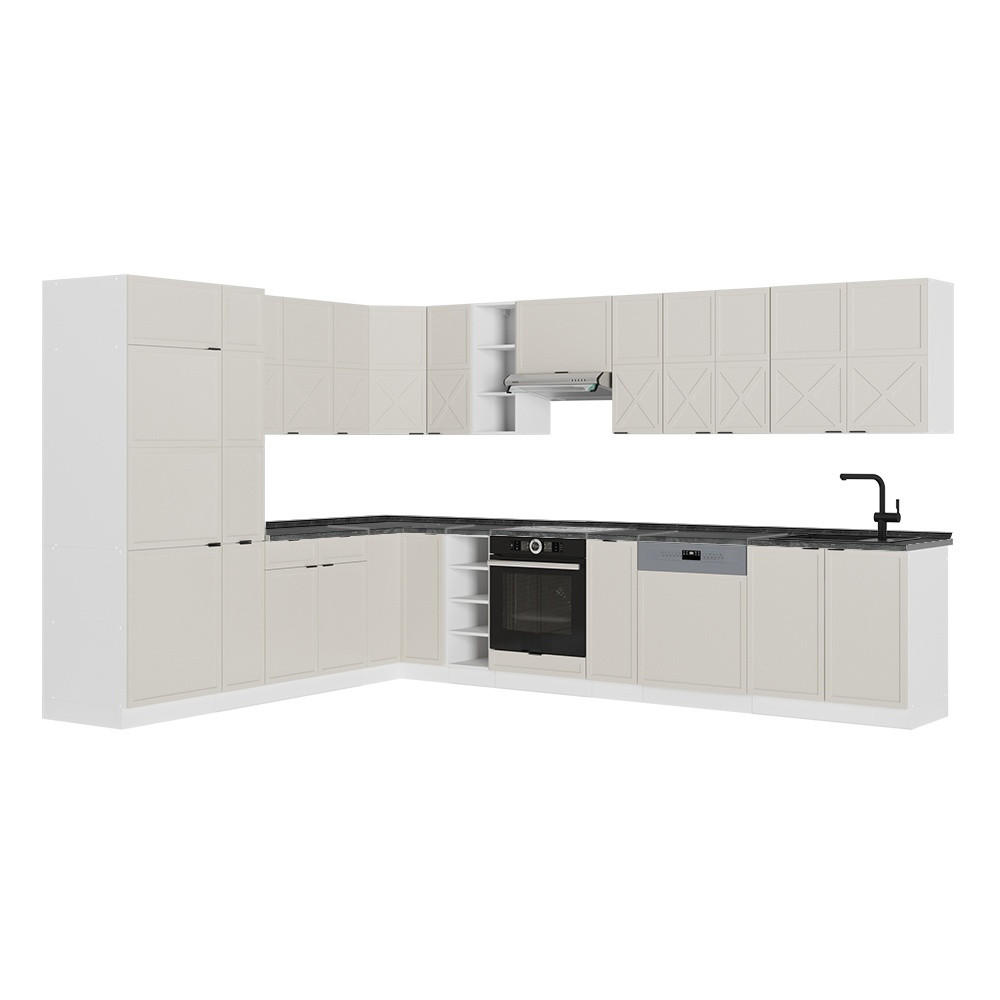 KOTNA KUHINJA Fame-Line, Sivo-belostna/Bela, 347 x 257 cm, DP Antracit - siva/bela, leseni material (347/206.8/60cm) - Vicco