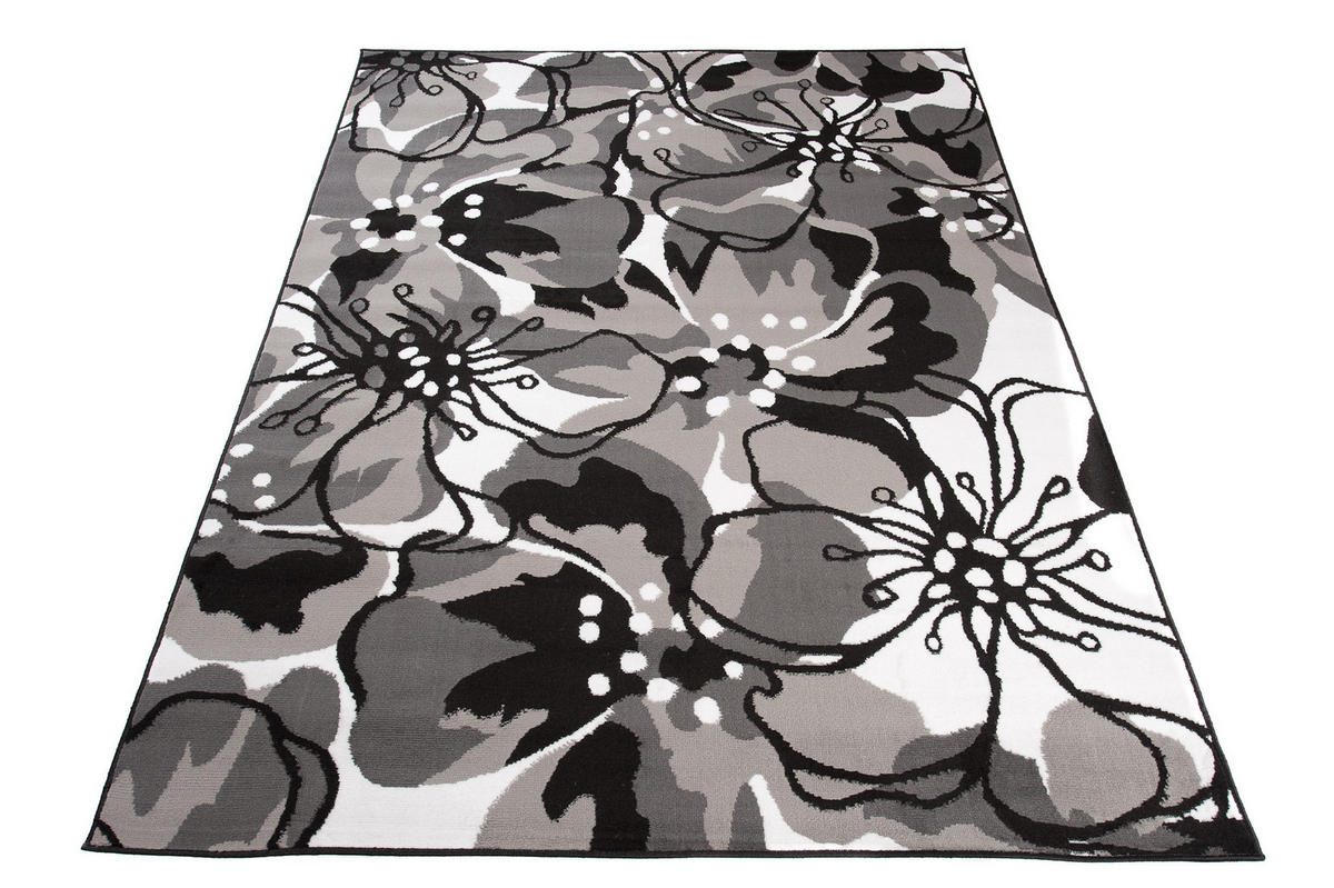 TEPPICH MAYA Schwarz Floral Blumen 250/350 cm - Schwarz, Textil (250/350cm) - Tapiso