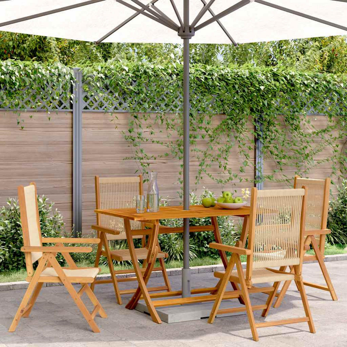 GARTENSTUHL Verstellbar 4er Set Beige Massivholz Akazie - Beige, Holz (57/109/70cm) - vidaXL