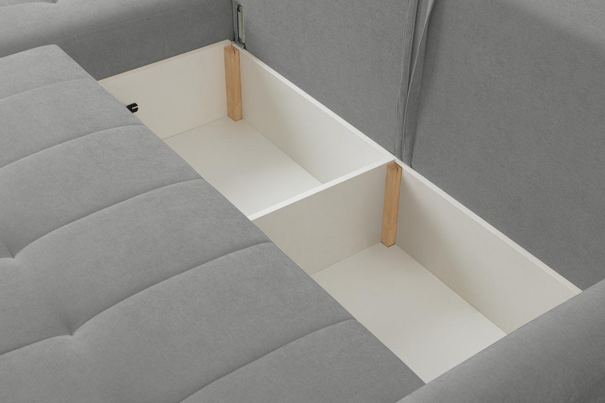 ECKSOFA Primo mit Schlaffunktion und Bettkasten in Cordstoff - Schwarz/Grau, Holz/Holzwerkstoff (245/143cm) - Ravio