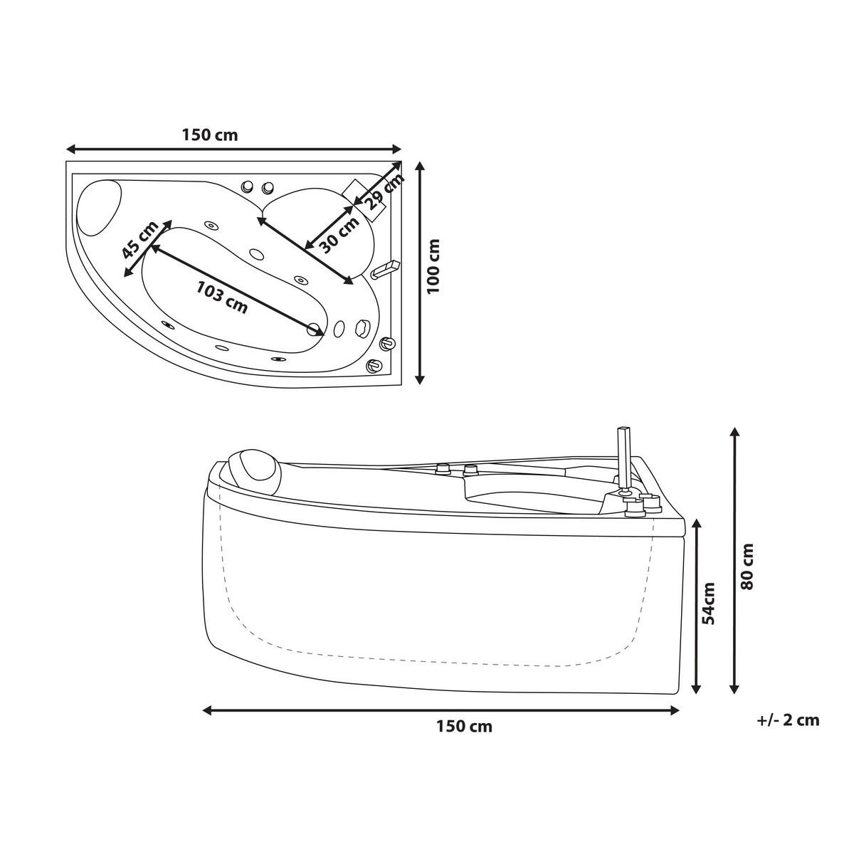 WHIRLPOOL-BADEWANNE mit LED 100x150x80 cm weiß Neiva - Weiß, Kunststoff (100/80/150cm) - Beliani