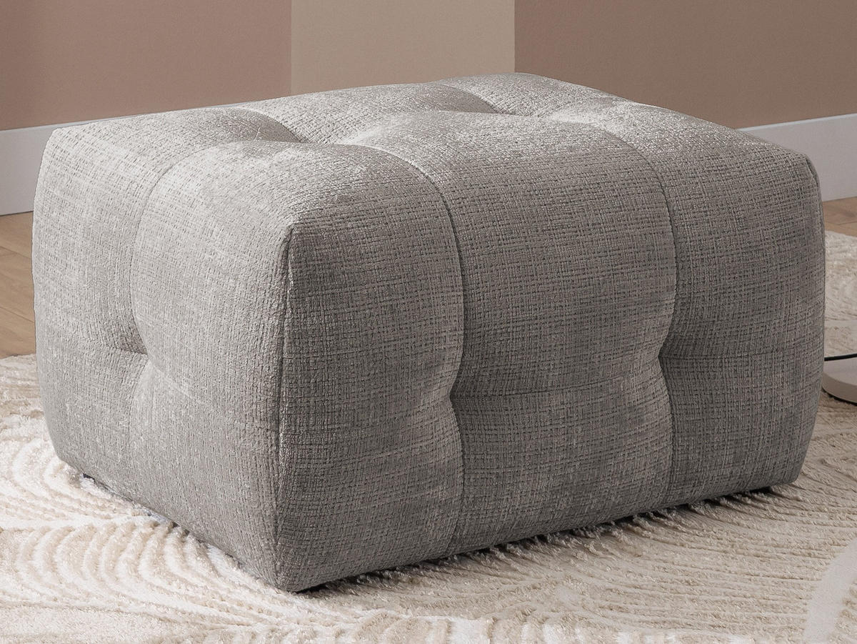 ECKSOFA inkl. Hocker Kozy im Bumpy-Design mit Schlaffunktion und fester Rückenlehne aus weichem Taupe Chenille-Stoff - Ottomane rechts - Taupe/Schwarz, Holz/Kunststoff (234/161cm) - S-Style Möbel