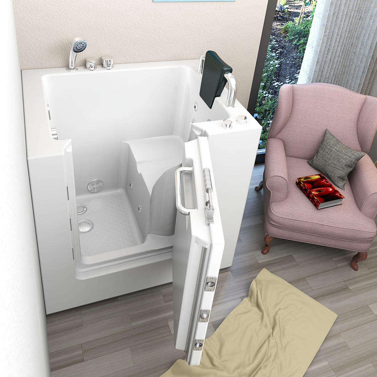 WHIRLPOOL-SENIORENWANNE S02WP-A-R Weiß - Weiß, Glas/Kunststoff (100/113/78cm) - AcquaVapore by Sandra Jentho