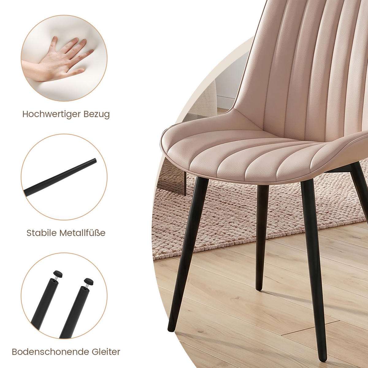 STUHL-SET 2 Stück aus Kunstleder in Modernem Stil-YZ1 - Cognac, Textil/Metall (62.5/88/53cm) - HOMAVO
