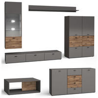 WOHNWAND Oviedo graphit matt / Flagstaff Eiche 6-teilig - Graphitfarben/Braun, Holz/Holzwerkstoff (450/144/60cm) - Feldmann-Wohnen