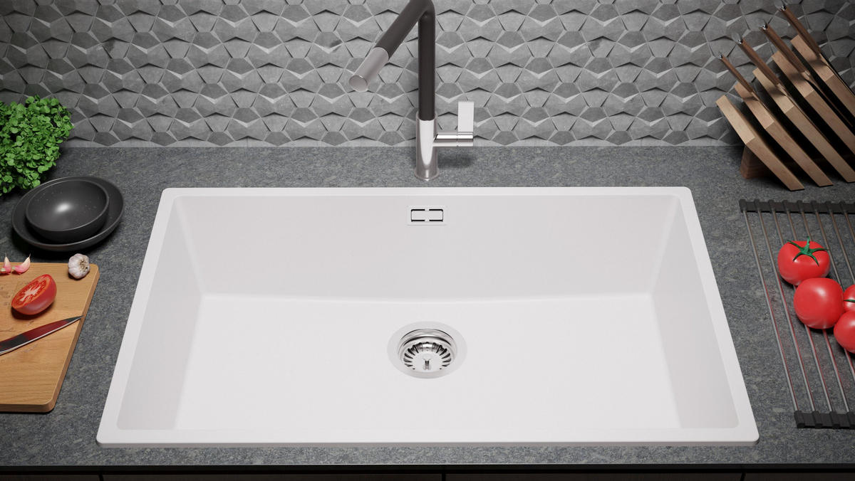 SPÜLBECKEN London Slim, 2-er set Weiß 76/47 cm 1 Becken + Ablauf-Set ab 80er Unterschrank - Chromfarben/Weiß, Kunststoff (76/20/47cm) - Primagran