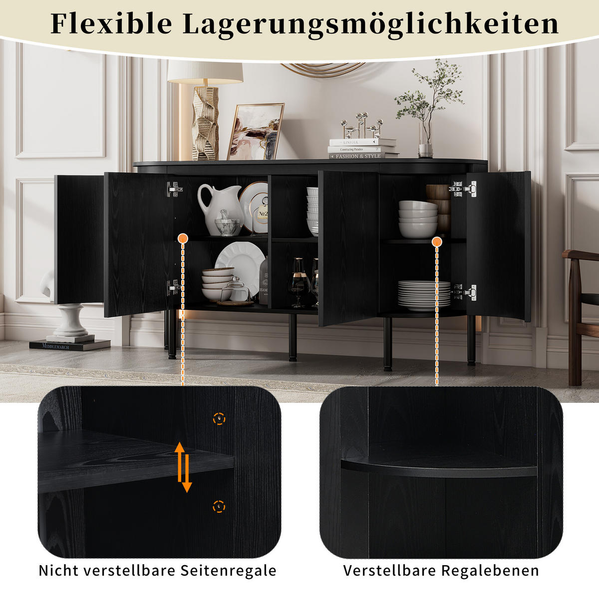 SIDEBOARD Schwarz 43/145/78 cm - Schwarz, Holzwerkstoff (43/78/145cm) - Urban Meuble