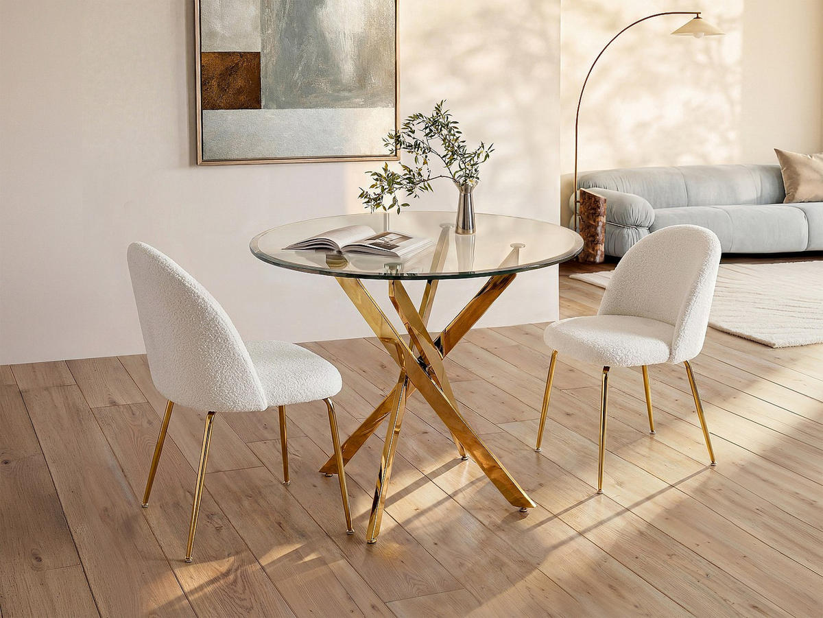 ESSTISCH - 2 Personen - Glas - Transparent, Goldfarben COSIMA - Goldfarben, Glas (90/90/77cm) - Vente-Unique