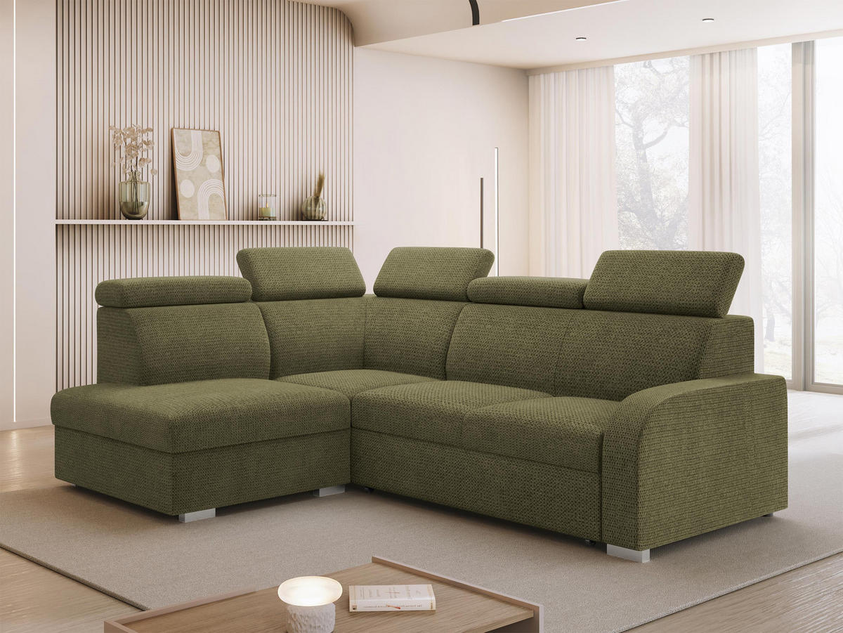 ECKSOFA Oslo 2rRLXp, Seite: Links LXP+R+2R - Silberfarben/Grün, Holz/Textil (250/200cm) - MIRJAN24