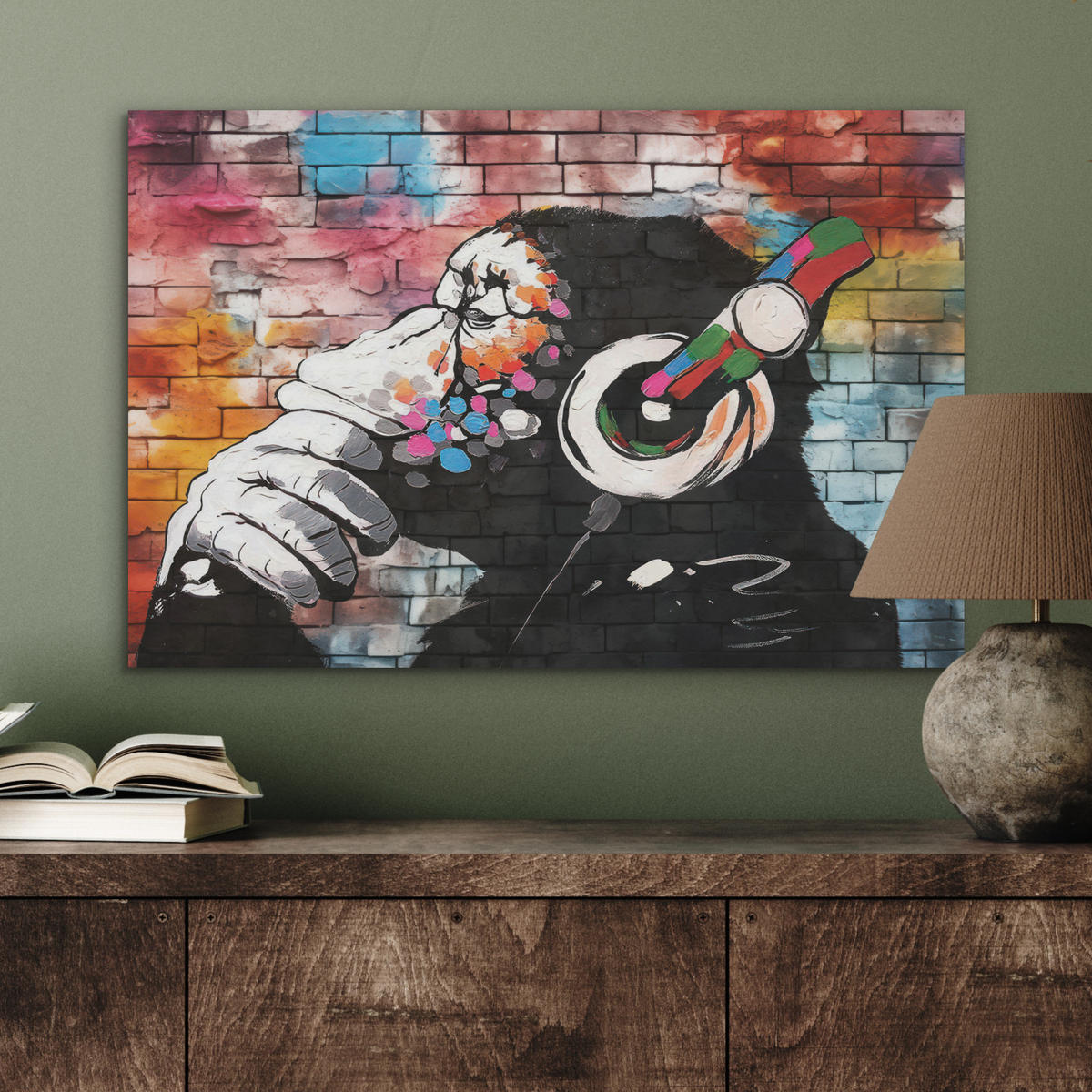 AKUSTIKBILD Affe - Graffiti - Musik Wanddeko 70x50 cm - Multicolor, Kunststoff (70/50/0.9cm) - MuchoWow