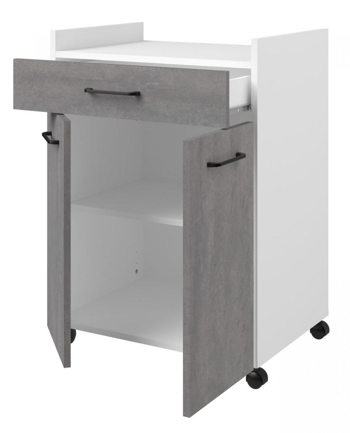 MINIKÜCHE grau, weiß, Set 2-teilig mit Buffet, Mehrzweckschrank - Weiß/Grau, Holzwerkstoff (180/180/45cm) - Parisot Meuble