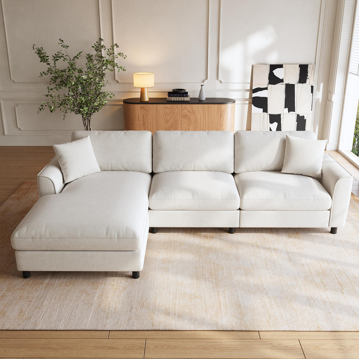 ECKSOFA 256/137/79 cm Beige mit umstellbarer Liegeelement - Beige, Textil/Metall (256/137cm) - Oxeza