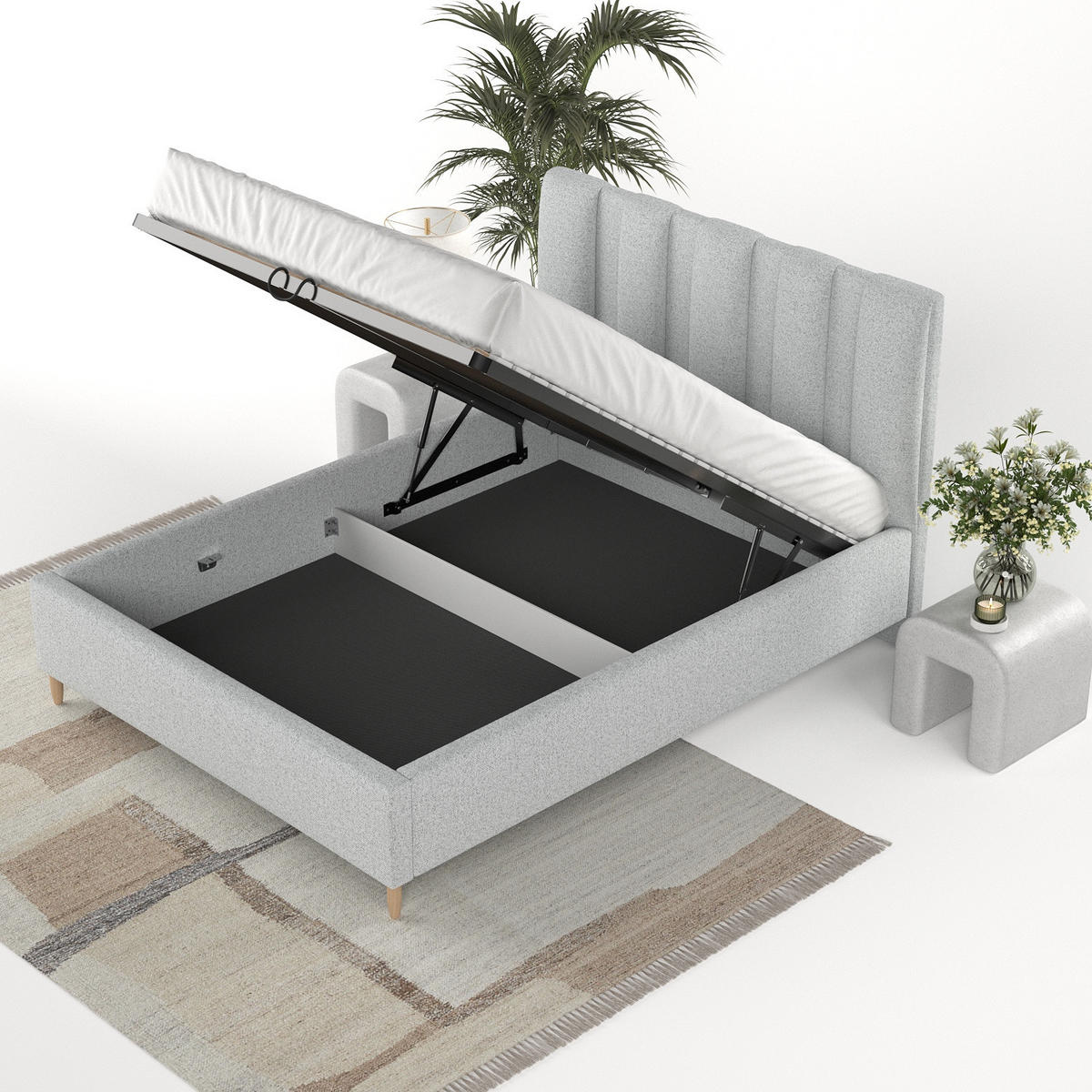 POLSTERBETT Loom 180/200 cm Hellgrau im Riva Stoff - Hellgrau/Naturfarben, Holz/Holzwerkstoff (180/200cm) - AltaBeds