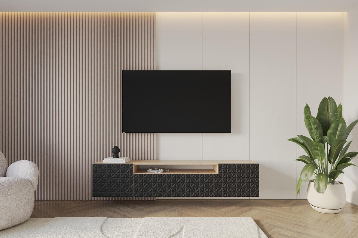 LOWBOARD VIRA-W 200x40x41 cm - Artisan / Schwarz - Schwarz, Holzwerkstoff (200/40/41cm) - ALTDECOR