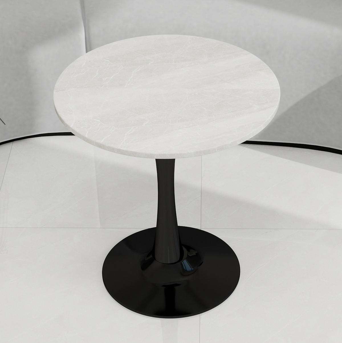 COUCHTISCH 70/70/72 cm mit runder Tischplatte in Marmoroptik und filigranem Gestell, Schwarz/Weiß - Schwarz, Stein (70/70/72cm) - Redom