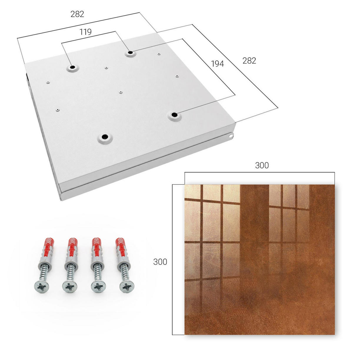 SCHLÜSSELBOX Weiß 30x30 cm – Türöffnung nach rechts - Braune Textur - Braun, Metall (30/30/5cm) - TULUP