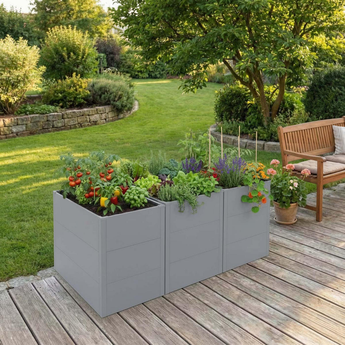 HOCHBEET 3ER-SET Grau 3er-Set-Set - Grau, Metall (150/77/100cm) - MCW